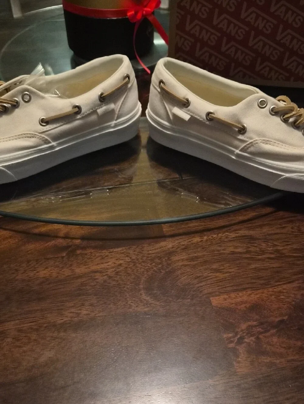 Vans Women’s Cream Canvas Boat Shoes with Tan Accents